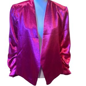 Belle Vere Hot Pink Satin Ruched Sleeve Blazer Open Front Size Large